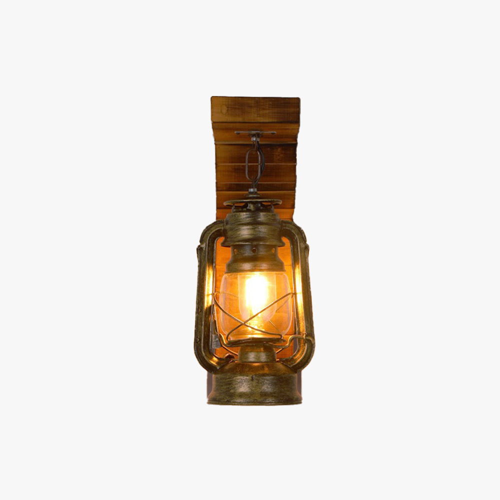 Austin Lantern Wall Lamp – Rustic Pine & Metal, 4.7x15.8", E27