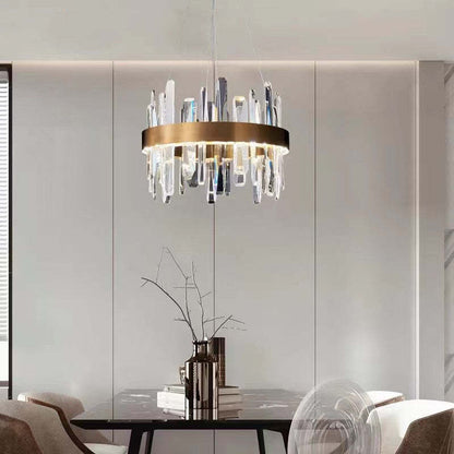 Modern Crystal Chandelier – LED Gold Plated, Adjustable Pendant