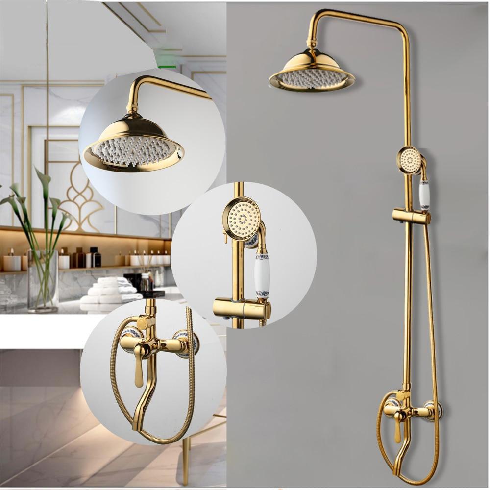 Shower Faucet - 8" Bathroom Rainfall Shower Faucet Set Solid Brass Single Shower Mixer Tap