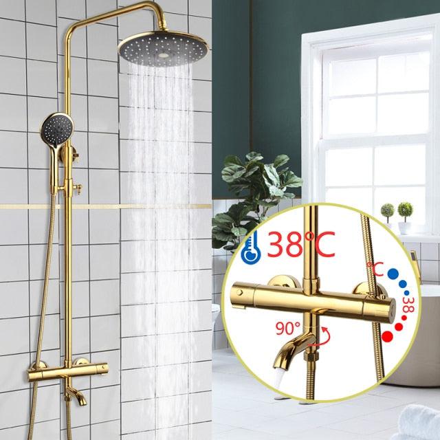 Shower Faucet - 8" Bathroom Rainfall Shower Faucet Set Solid Brass Single Shower Mixer Tap