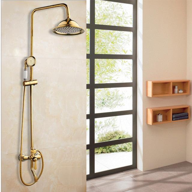 Shower Faucet - 8" Bathroom Rainfall Shower Faucet Set Solid Brass Single Shower Mixer Tap