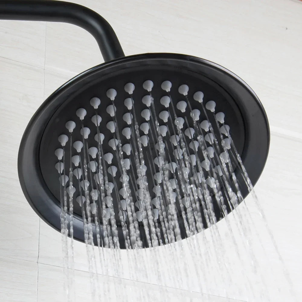 Bathroom Black Shower Set Wall Mounted 8" Rainfall Shower Faucet 3-functions 2 Cross Handles Solid Brass Shower Fixtures-Index Bath