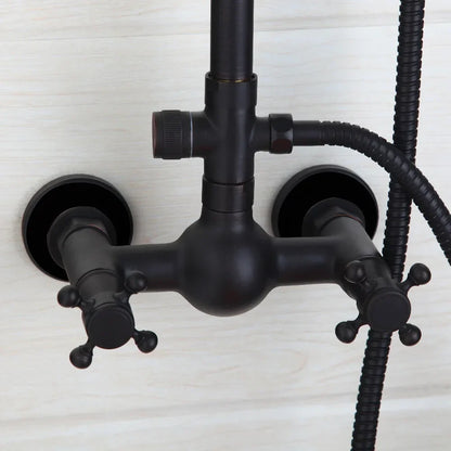 Bathroom Black Shower Set Wall Mounted 8" Rainfall Shower Faucet 3-functions 2 Cross Handles Solid Brass Shower Fixtures-Index Bath