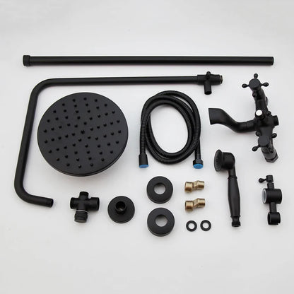 Bathroom Black Shower Set Wall Mounted 8" Rainfall Shower Faucet 3-functions 2 Cross Handles Solid Brass Shower Fixtures-Index Bath