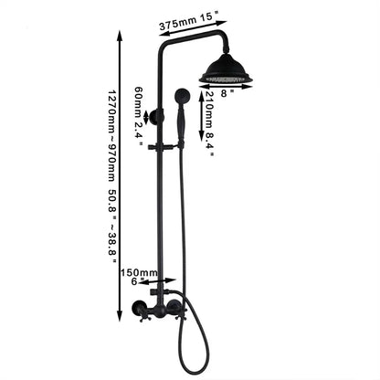 Bathroom Black Shower Set Wall Mounted 8" Rainfall Shower Faucet 3-functions 2 Cross Handles Solid Brass Shower Fixtures-Index Bath