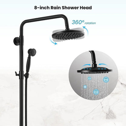 Bathroom Black Shower Set Wall Mounted 8" Rainfall Shower Faucet 3-functions 2 Cross Handles Solid Brass Shower Fixtures-Index Bath