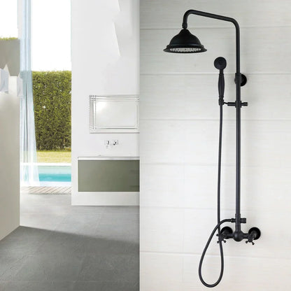 Bathroom Black Shower Set Wall Mounted 8" Rainfall Shower Faucet 3-functions 2 Cross Handles Solid Brass Shower Fixtures-Index Bath