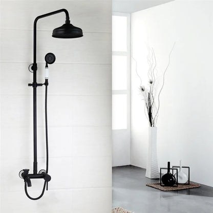 Bathroom Black Shower Set Wall Mounted 8" Rainfall Shower Faucet 3-functions 2 Cross Handles Solid Brass Shower Fixtures-Index Bath