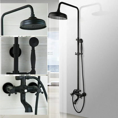 Bathroom Black Shower Set Wall Mounted 8" Rainfall Shower Faucet 3-functions 2 Cross Handles Solid Brass Shower Fixtures-Index Bath