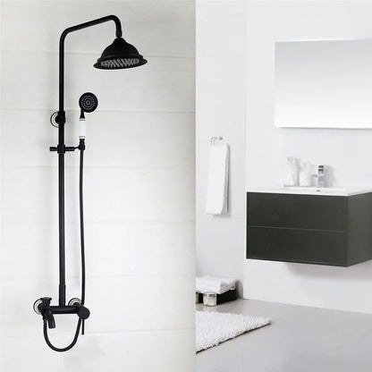 Bathroom Black Shower Set Wall Mounted 8" Rainfall Shower Faucet 3-functions 2 Cross Handles Solid Brass Shower Fixtures-Index Bath