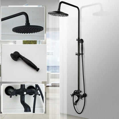 Bathroom Black Shower Set Wall Mounted 8" Rainfall Shower Faucet 3-functions 2 Cross Handles Solid Brass Shower Fixtures-Index Bath