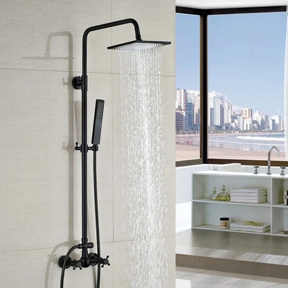 Bathroom Black Shower Set Wall Mounted 8" Rainfall Shower Faucet 3-functions 2 Cross Handles Solid Brass Shower Fixtures-Index Bath