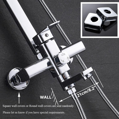 Shower Faucet - 8" Wall Mount Rainfall Shower Head With Handshower Bathtub Mixer Tap