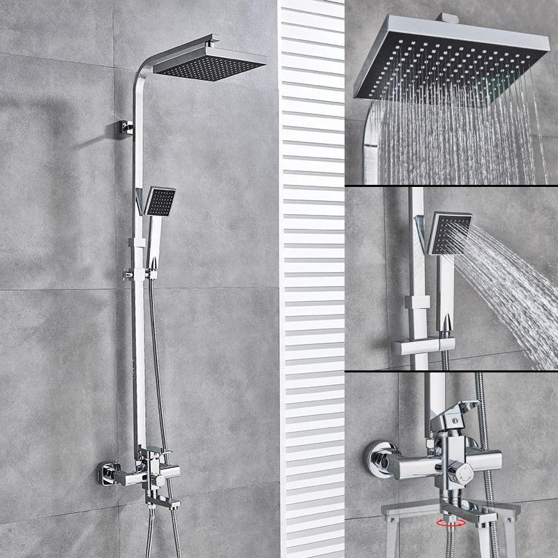 Shower Faucet - 8" Wall Mount Rainfall Shower Head With Handshower Bathtub Mixer Tap