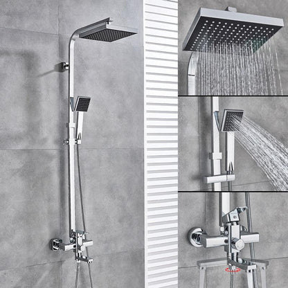 Shower Faucet - 8" Wall Mount Rainfall Shower Head With Handshower Bathtub Mixer Tap
