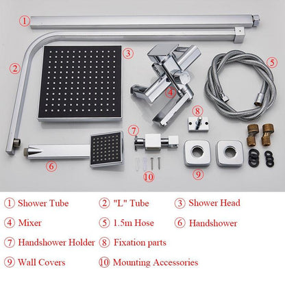 Shower Faucet - 8" Wall Mount Rainfall Shower Head With Handshower Bathtub Mixer Tap