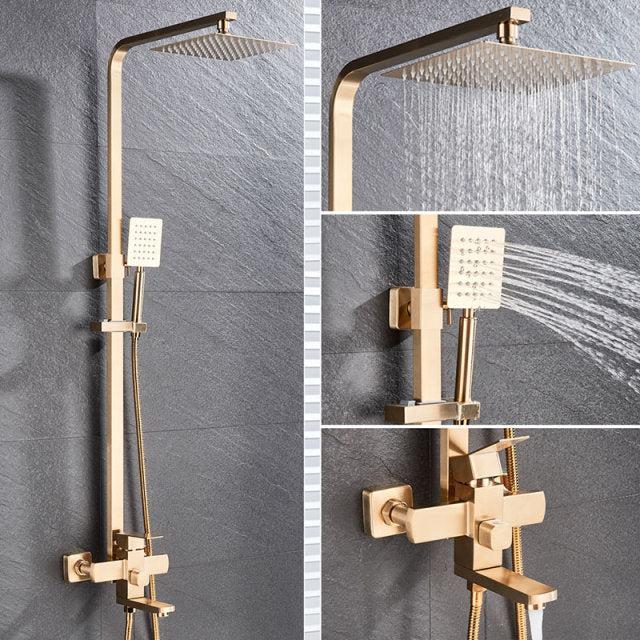Shower Faucet - 8" Wall Mount Rainfall Shower Head With Handshower Bathtub Mixer Tap