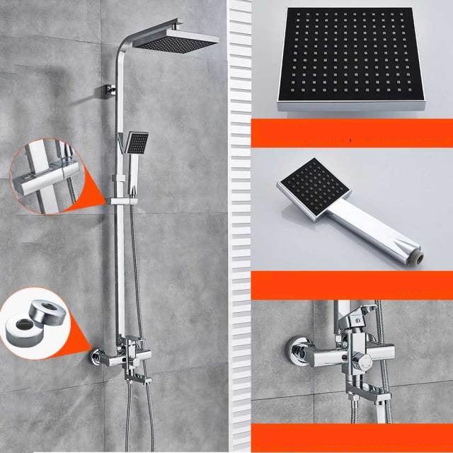 Shower Faucet - 8" Wall Mount Rainfall Shower Head With Handshower Bathtub Mixer Tap