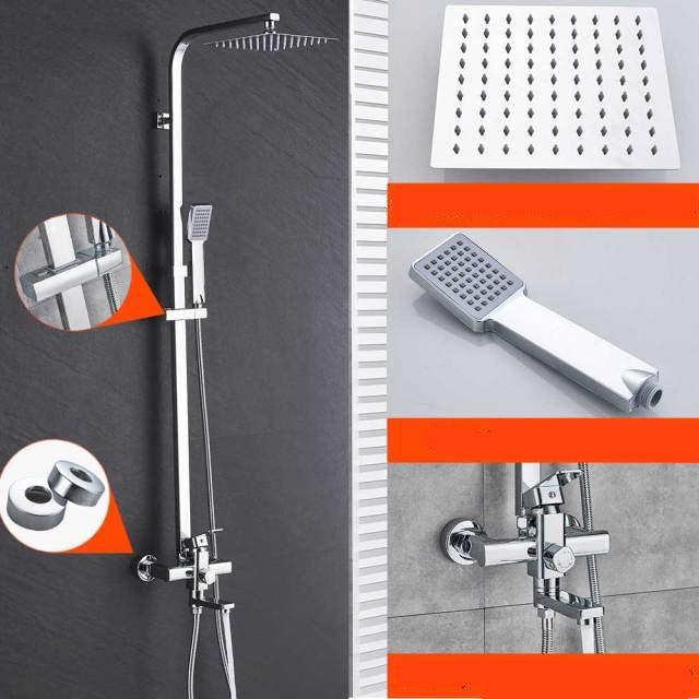 Shower Faucet - 8" Wall Mount Rainfall Shower Head With Handshower Bathtub Mixer Tap