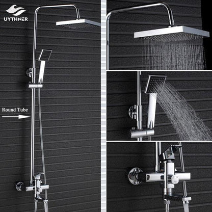 Shower Faucet - 8" Wall Mount Rainfall Shower Head With Handshower Bathtub Mixer Tap