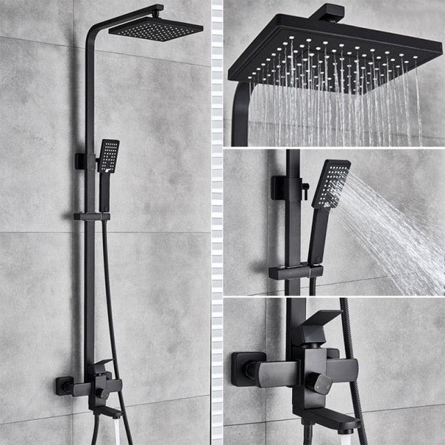 Shower Faucet - 8" Wall Mount Rainfall Shower Head With Handshower Bathtub Mixer Tap