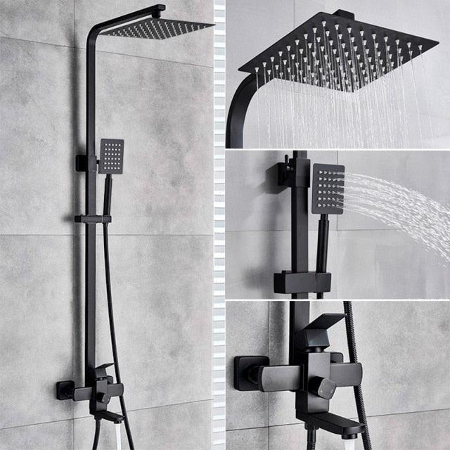 Shower Faucet - 8" Wall Mount Rainfall Shower Head With Handshower Bathtub Mixer Tap