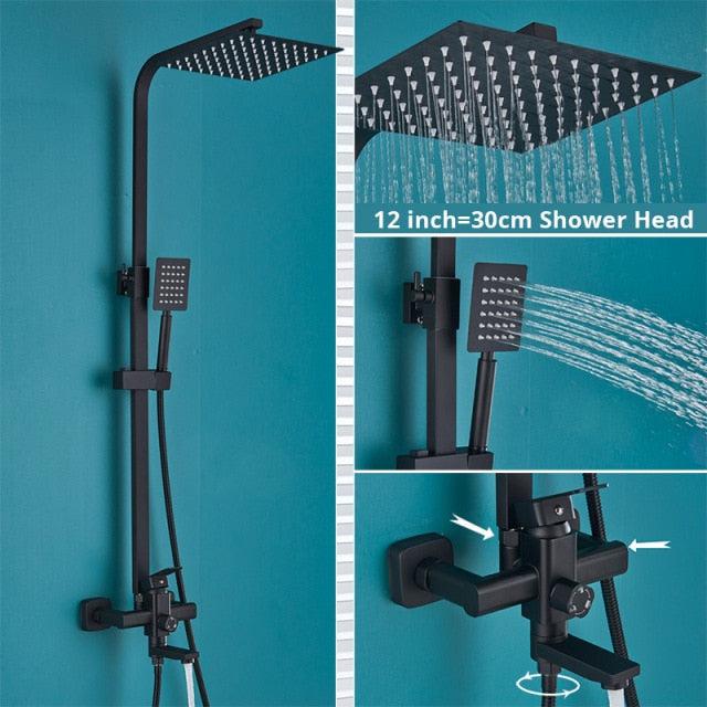 Shower Faucet - 8" Wall Mount Rainfall Shower Head With Handshower Bathtub Mixer Tap