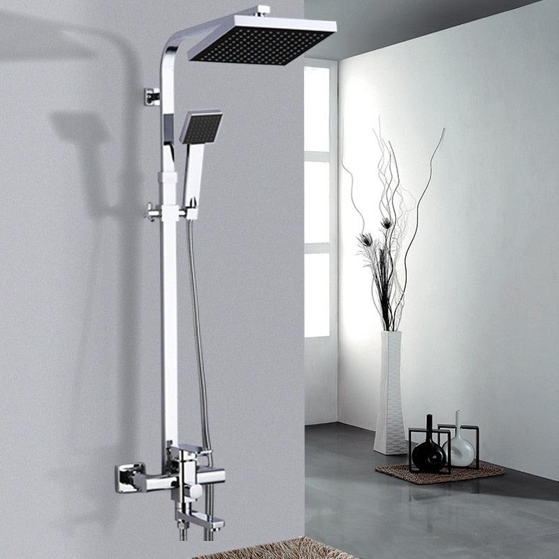 Shower Faucet - 8" Wall Mount Rainfall Shower Head With Handshower Bathtub Mixer Tap