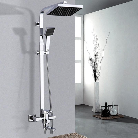 Shower Faucet - 8" Wall Mount Rainfall Shower Head With Handshower Bathtub Mixer Tap