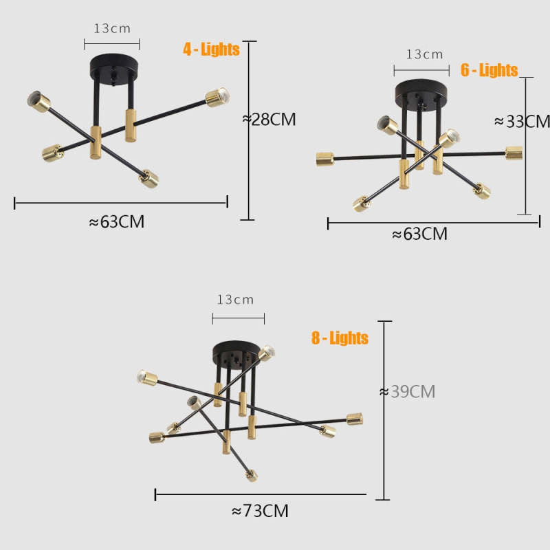 Valentina Retro Satellite Metal Ceiling Light – Black/Gold, 4/6/8 Heads
