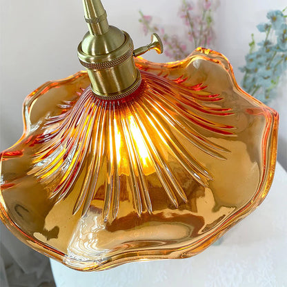 Floral Glass Pendant Light with Brass Detailing