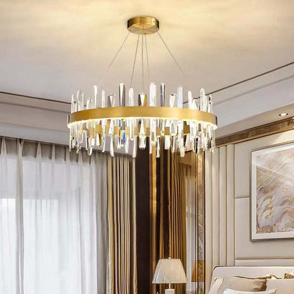 Modern Crystal Chandelier – LED Gold Plated, Adjustable Pendant