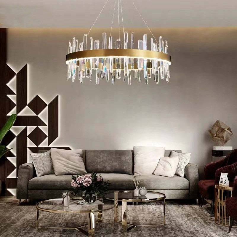 Modern Crystal Chandelier – LED Gold Plated, Adjustable Pendant