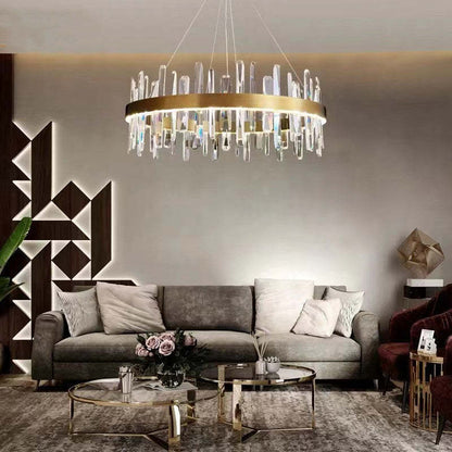 Modern Crystal Chandelier – LED Gold Plated, Adjustable Pendant
