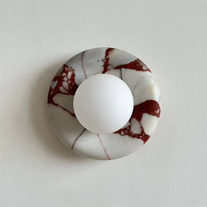 Elif Modern Round Marble Wall Light – White, Green, Wood