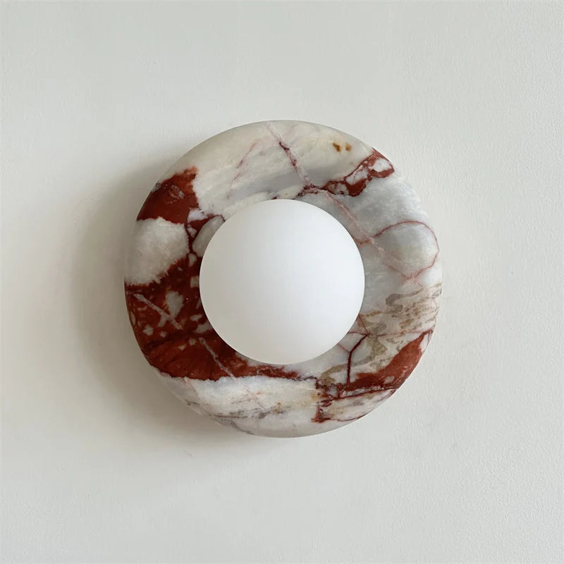 Elif Modern Round Marble Wall Light – White, Green, Wood