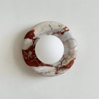 Elif Modern Round Marble Wall Light – White, Green, Wood