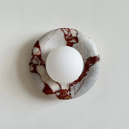 Elif Modern Round Marble Wall Light – White, Green, Wood