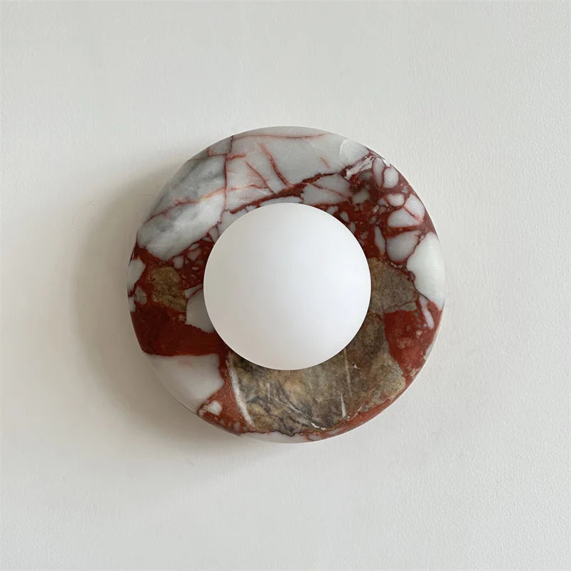 Elif Modern Round Marble Wall Light – White, Green, Wood