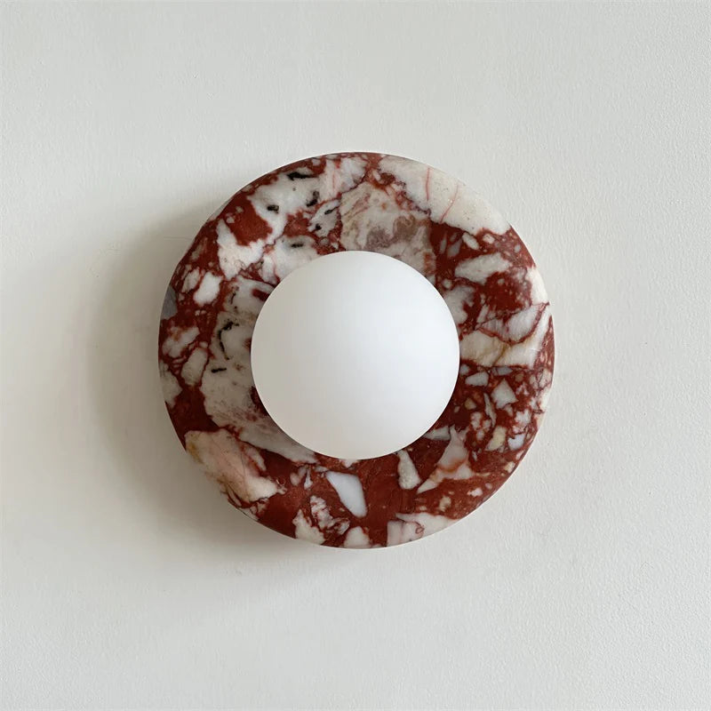 Elif Modern Round Marble Wall Light – White, Green, Wood