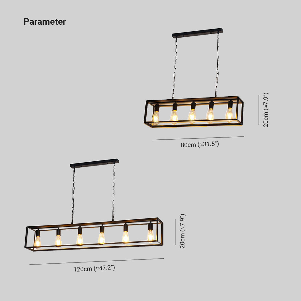 Alessio Rectangle Pendant Light – Brass/Black, 5 or 6 Bulb Design