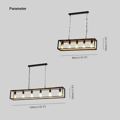 Alessio Rectangle Pendant Light – Brass/Black, 5 or 6 Bulb Design