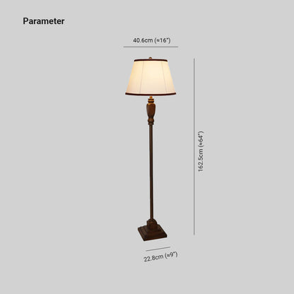 Eryn Retro Drum Floor Lamp – Beige/Khaki Fabric Shade, Metal Base