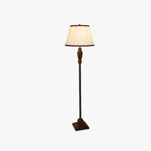 Eryn Retro Drum Floor Lamp – Beige/Khaki Fabric Shade, Metal Base