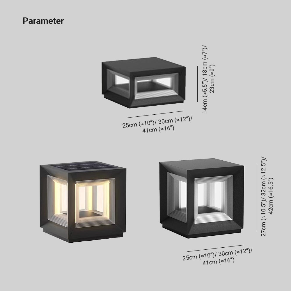 Riley LED Cube Outdoor Pillar Light – Solar/Hardwired (10-16")