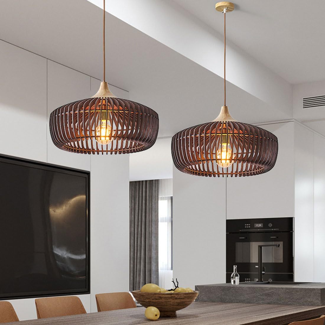 Ozawa Nordic Japanese Pendant Light – Wood, E27, 5–10 m²