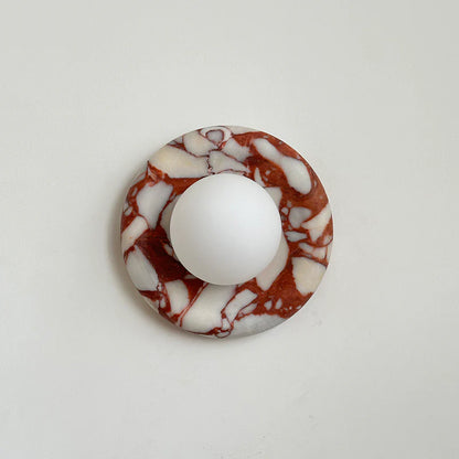 Elif Modern Round Marble Wall Light – White, Green, Wood