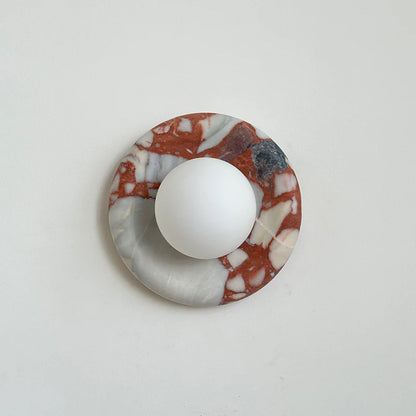 Elif Modern Round Marble Wall Light – White, Green, Wood