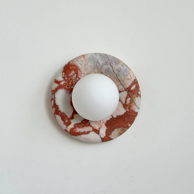 Elif Modern Round Marble Wall Light – White, Green, Wood