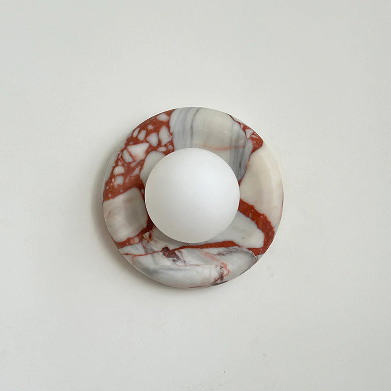 Elif Modern Round Marble Wall Light – White, Green, Wood